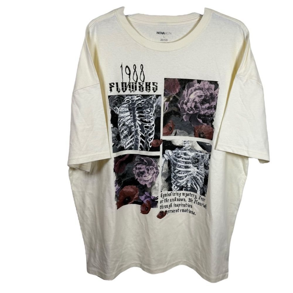 Nova Men 100% Cotton White Graphic Short Sleeve T-Shirt Size Large